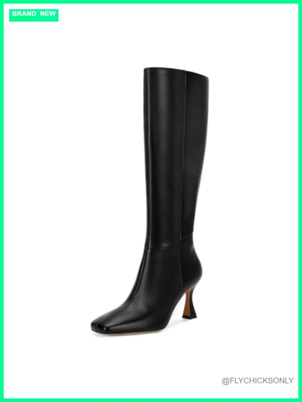 Faux Leather Knee High Stiletto Boots Square Toe Side Zipper Dress